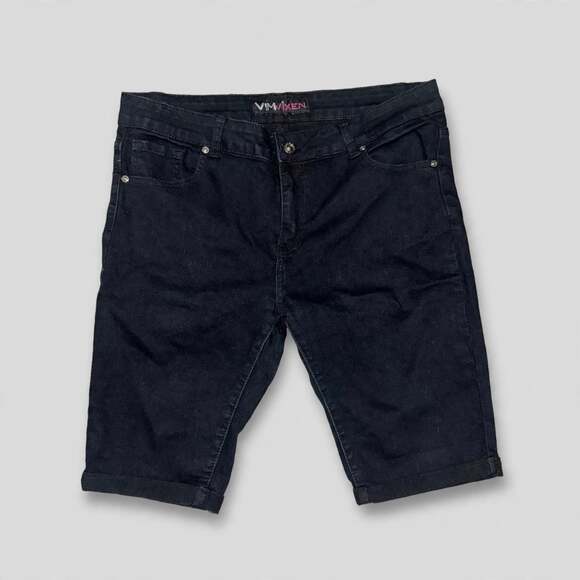 Vim Vixen Pants - Black Denim Bermuda Shorts Vim Vixen Size 15 Cuffed Mid Rise